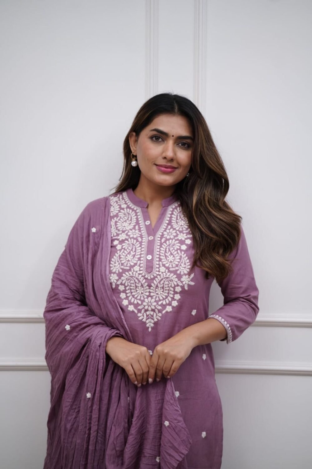 Premium Embroidered Cotton Kurta Set with Dupatta - Image 3