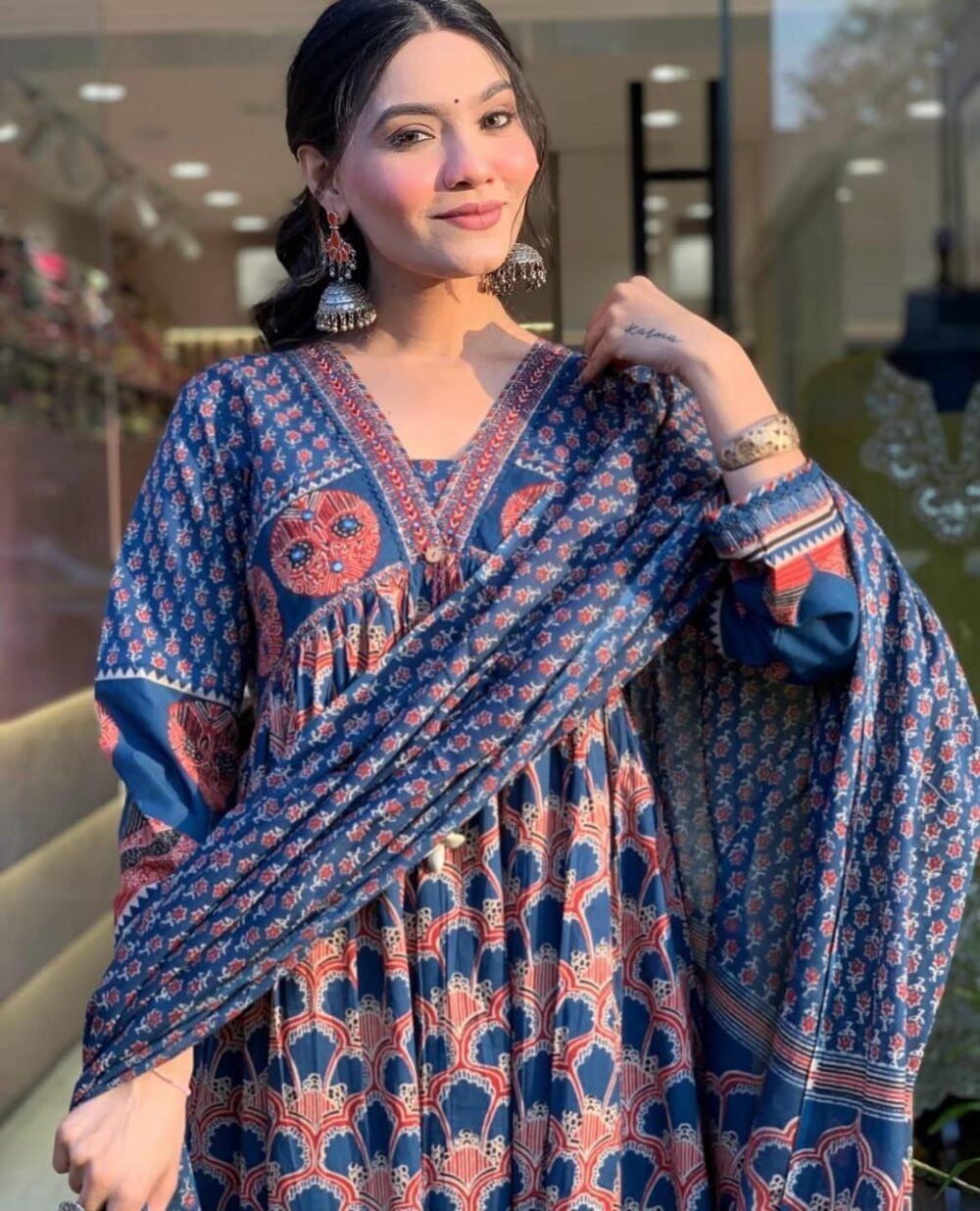 Anarkali Set with Printed Cotton Kurta - Image 5