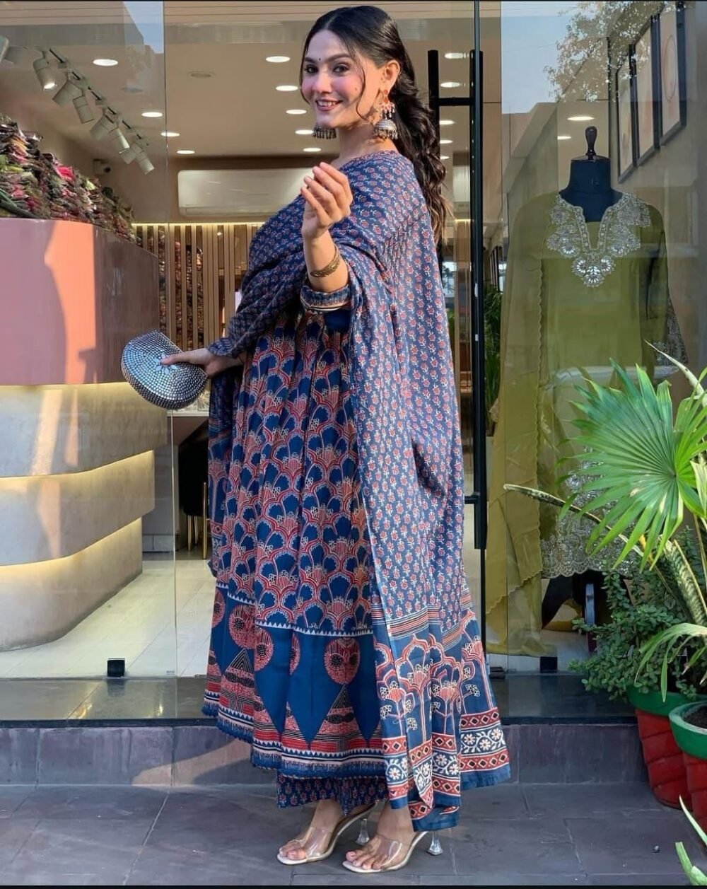 Anarkali Set with Printed Cotton Kurta - Image 3
