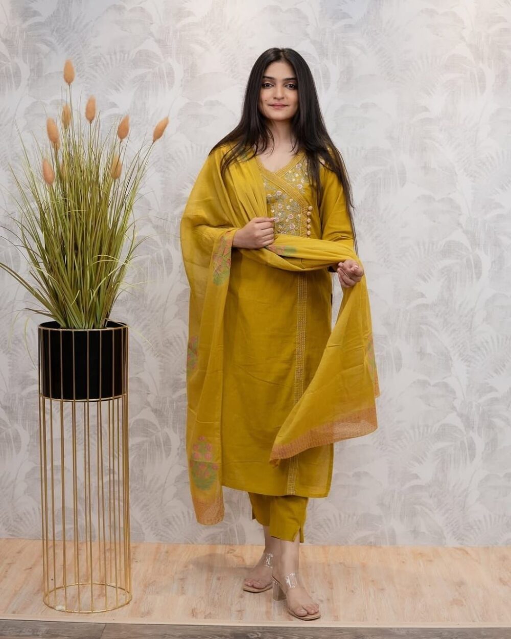 Cotton Embroidered Kurta Set with Dupatta - Image 6