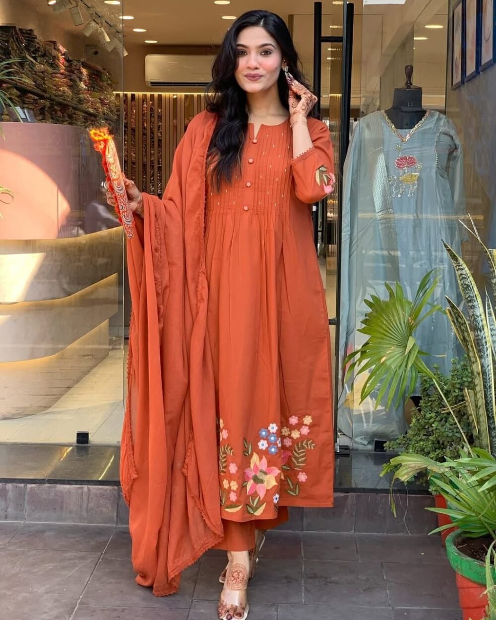 Pure Cotton Embroidered Kurta Set with Malmal Dupatta