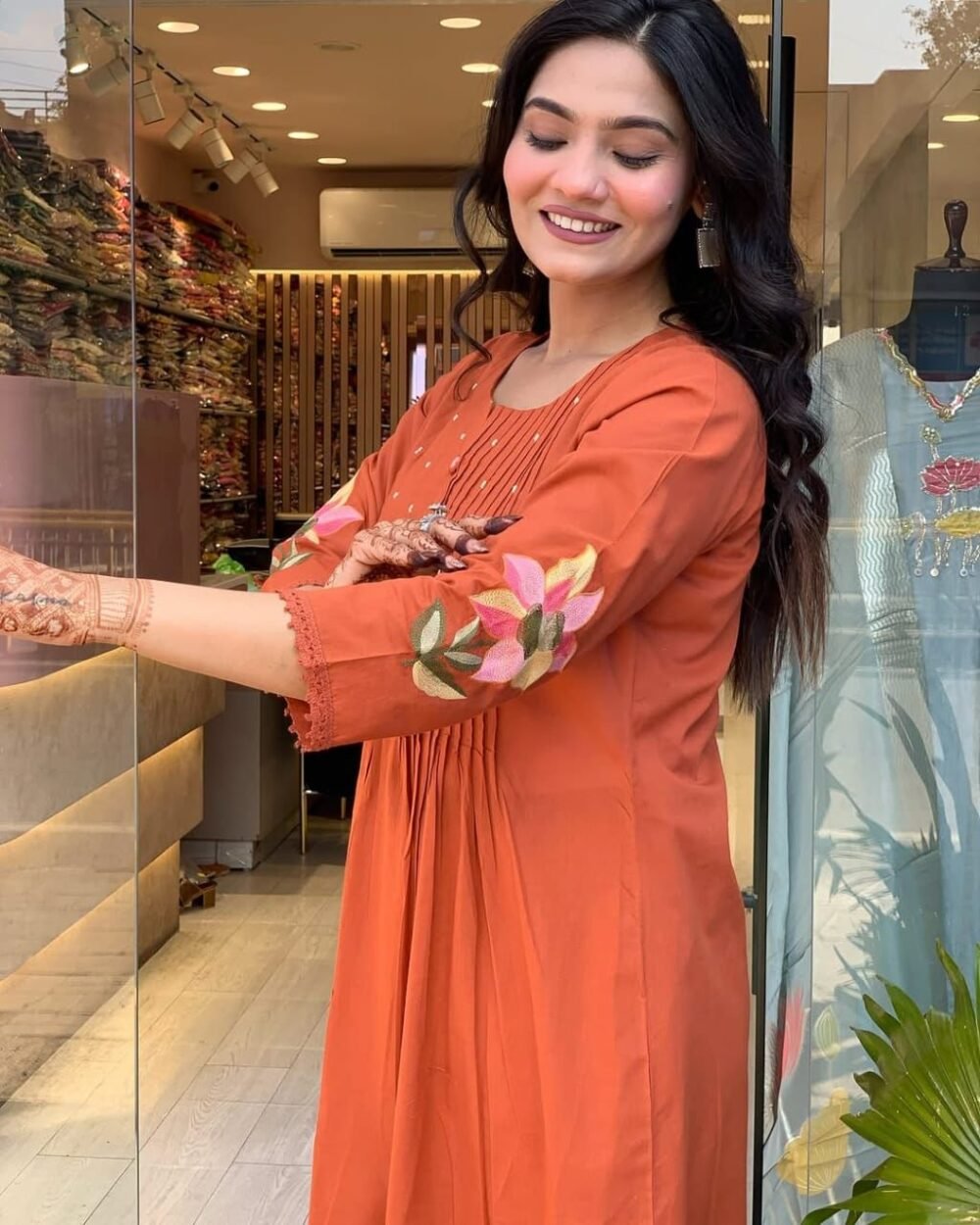 Pure Cotton Embroidered Kurta Set with Malmal Dupatta - Image 5