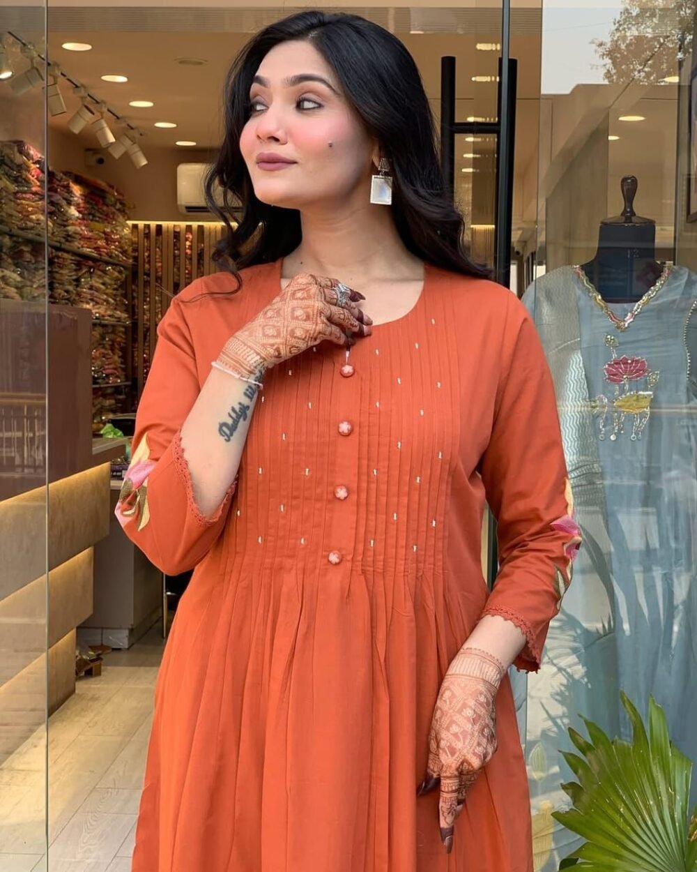 Pure Cotton Embroidered Kurta Set with Malmal Dupatta - Image 6