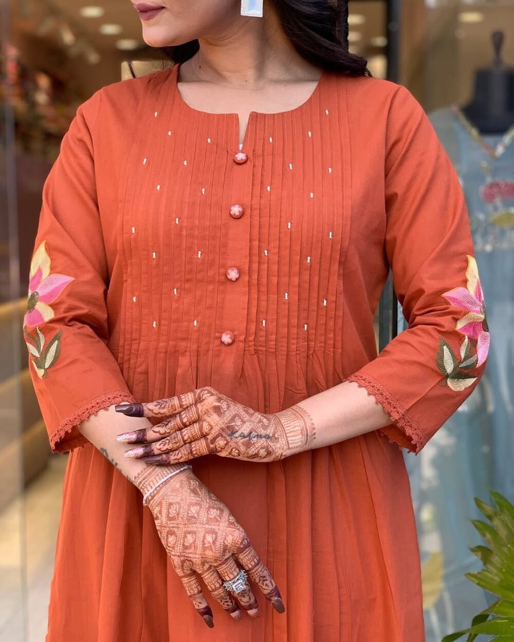 Pure Cotton Embroidered Kurta Set with Malmal Dupatta - Image 3