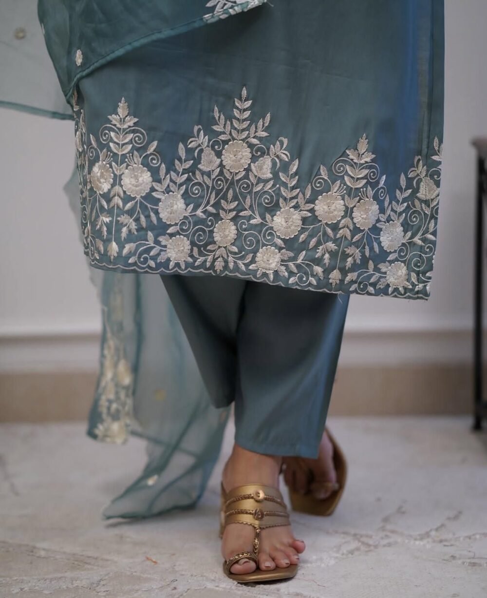 Silk Suit Set with Mirror & Thread Embroidery - Image 4