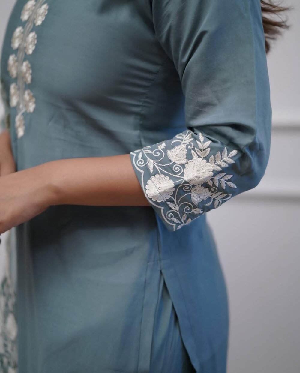 Silk Suit Set with Mirror & Thread Embroidery - Image 3