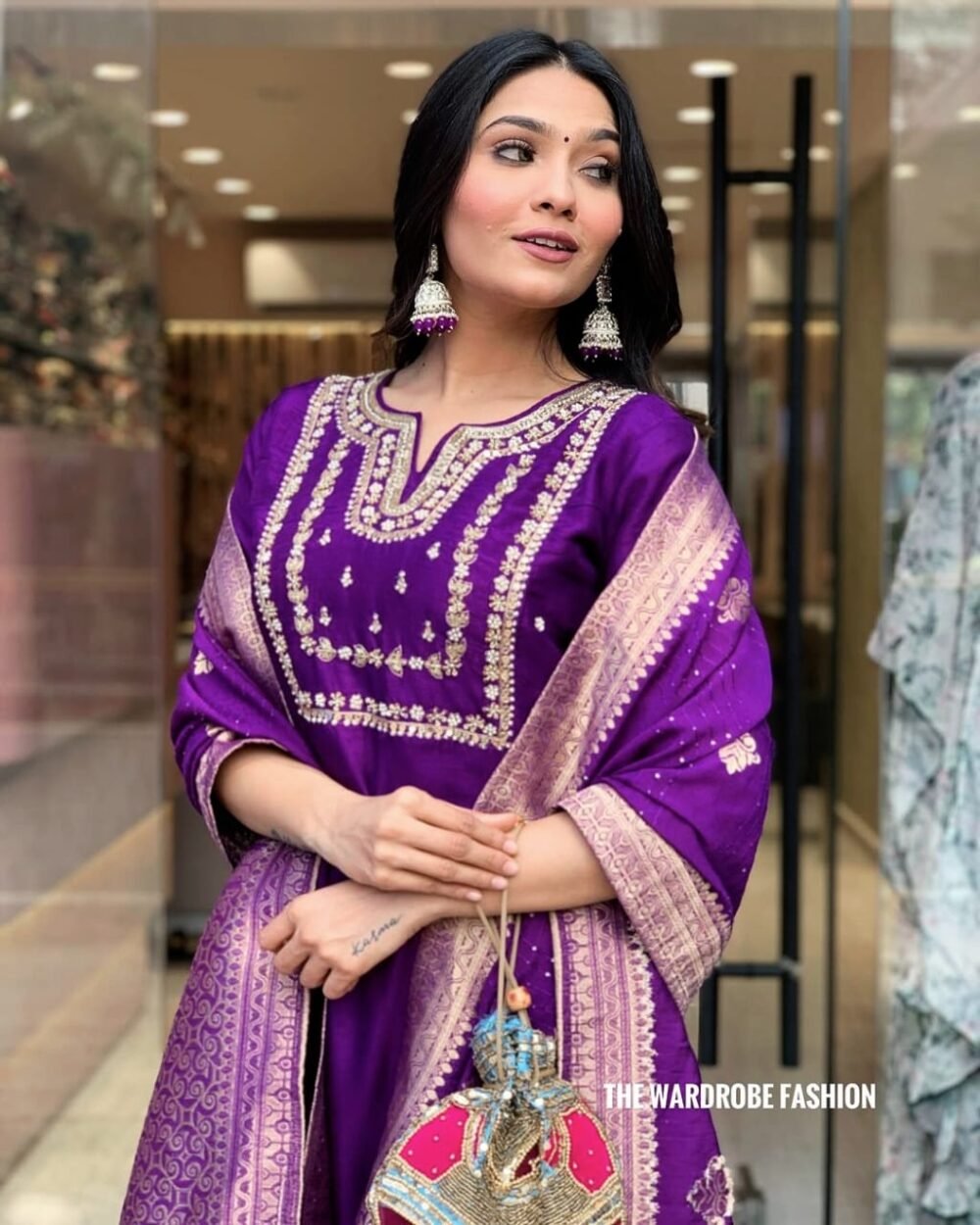 Reyon Kurti Pant Set with Heavy Embroidery & Latkan Dupatta - Image 3