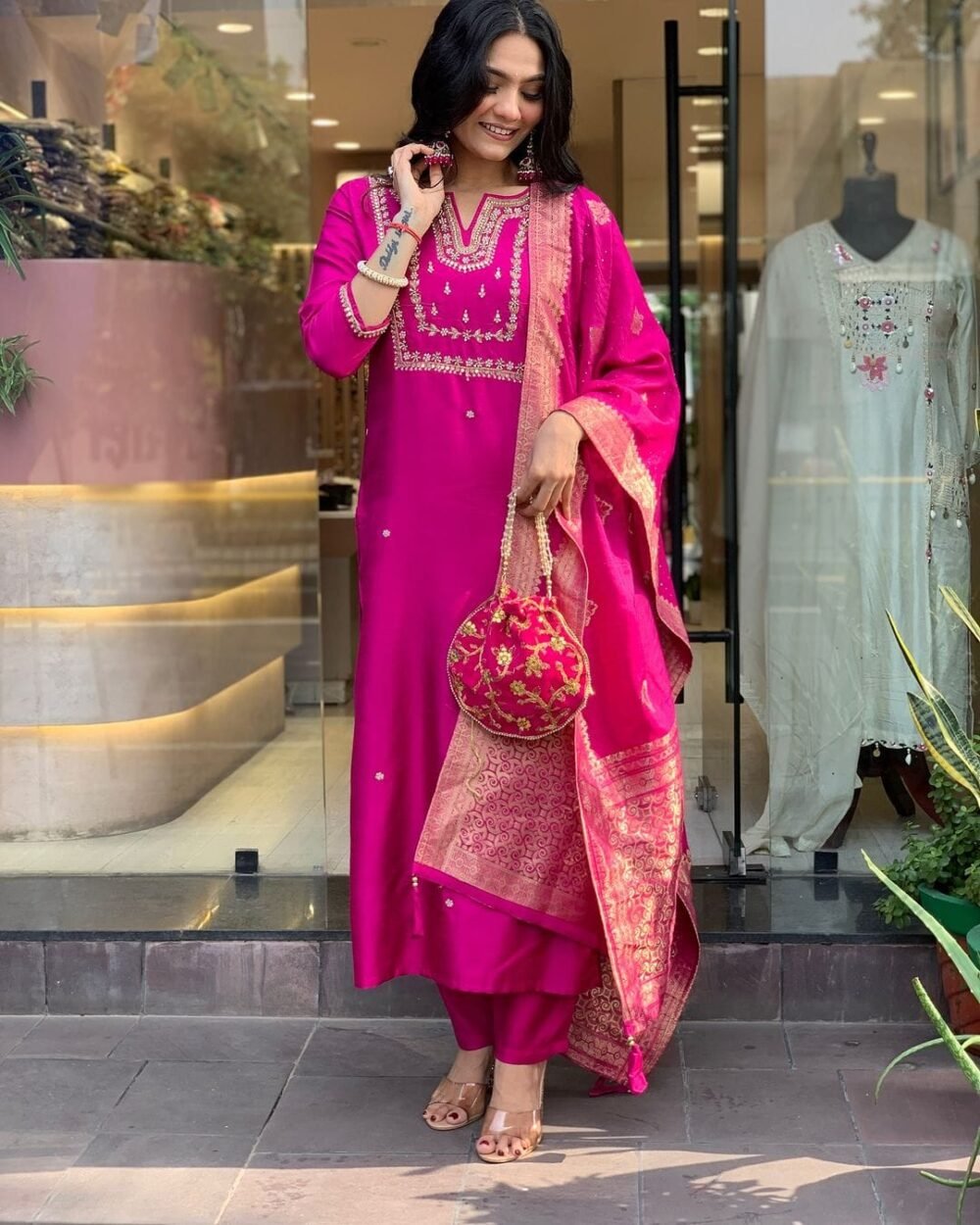 Rayon Kurti with Pant and Latkan Dupatta