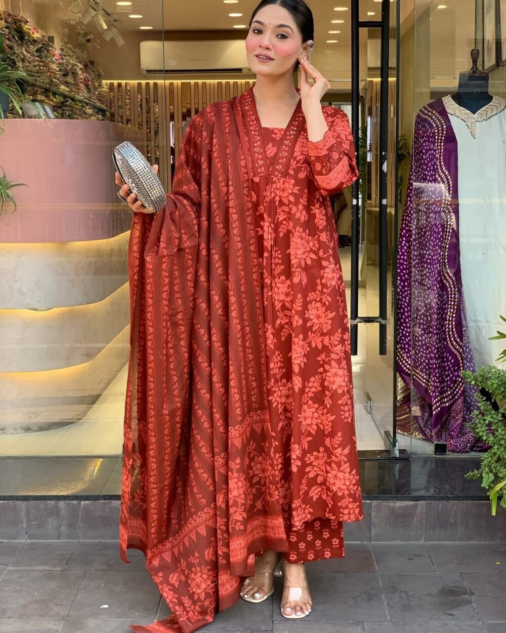 Block Print 3-Piece Kurta Pant Dupatta Set - Image 3