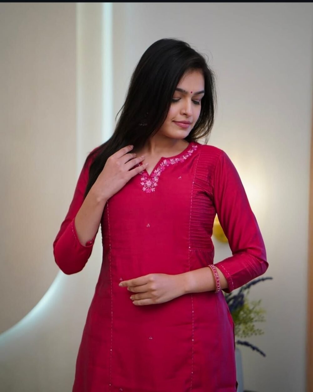 Cotton Kurta Pant Set with Hand Tagai - Image 3