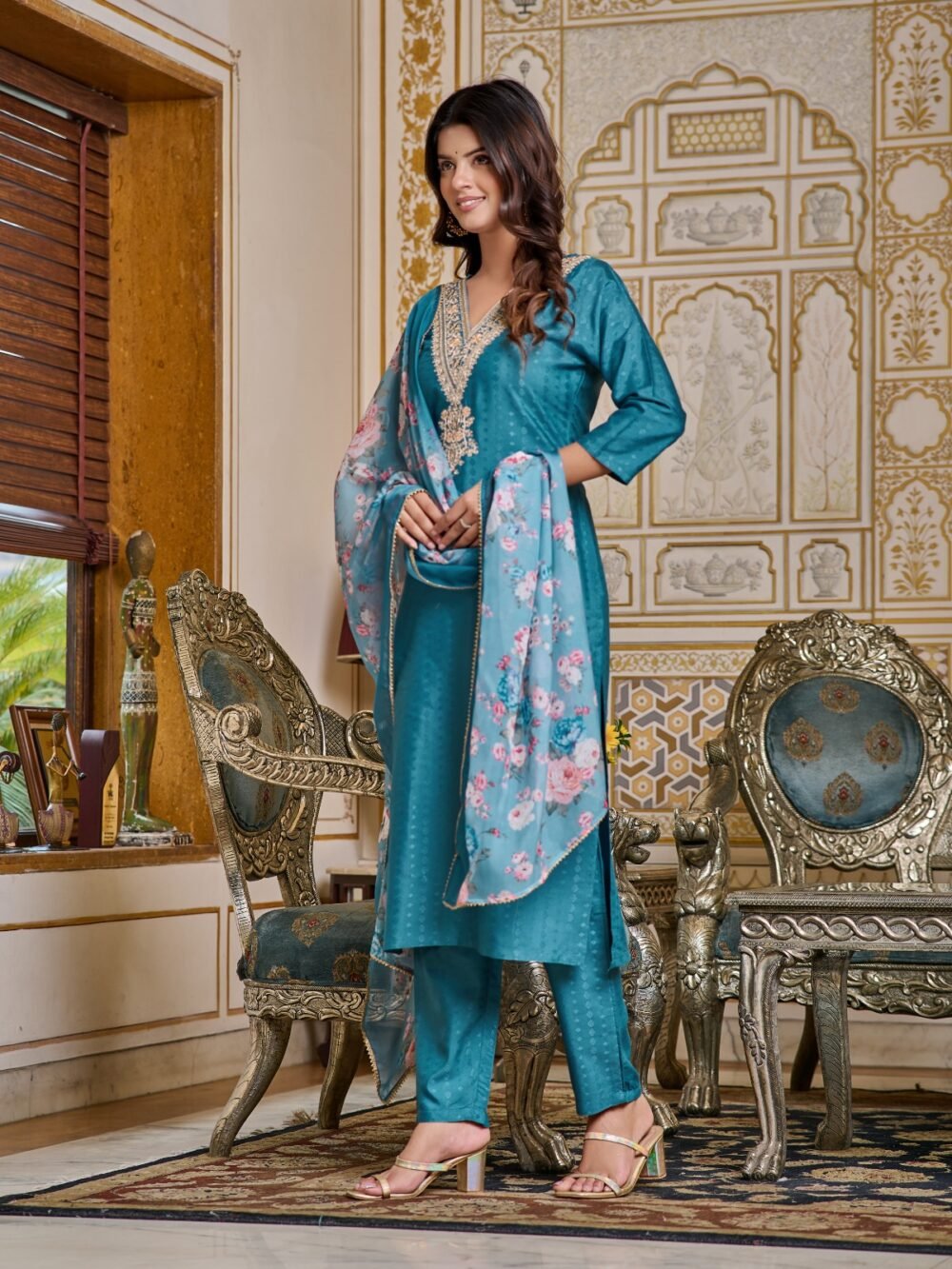 Elegant Heavy Embroidered Rayon Kurti Set with Dupatta - Image 6