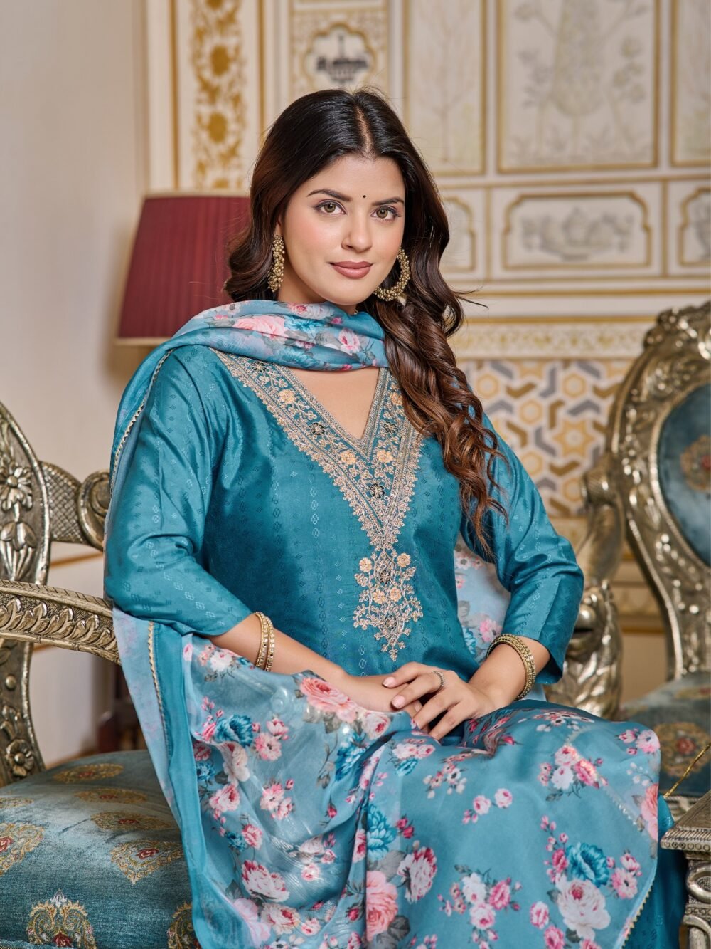 Elegant Heavy Embroidered Rayon Kurti Set with Dupatta - Image 2