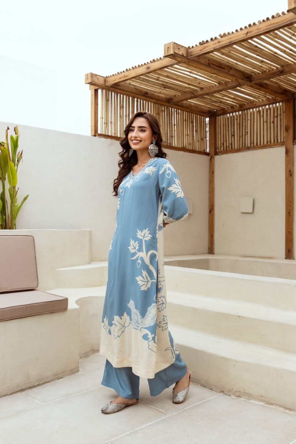 Rayon Digital Print Cord Set with Handwork Neckline - Image 4