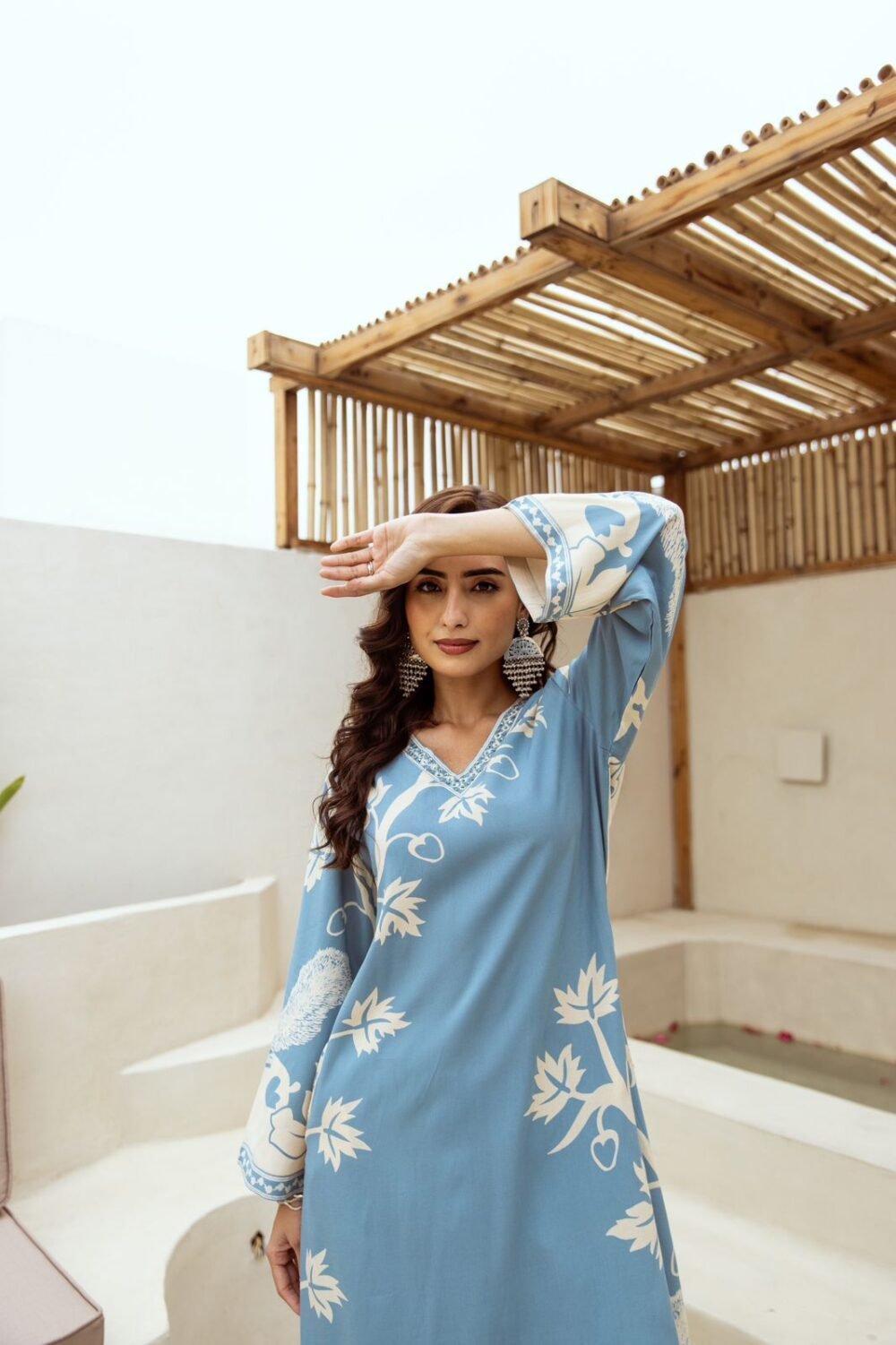 Rayon Digital Print Cord Set with Handwork Neckline - Image 3