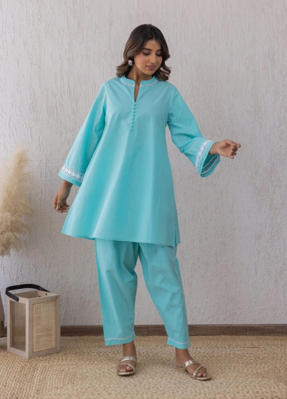 Cotton Cord Set with Lace & Potli Button Detailing - Image 7