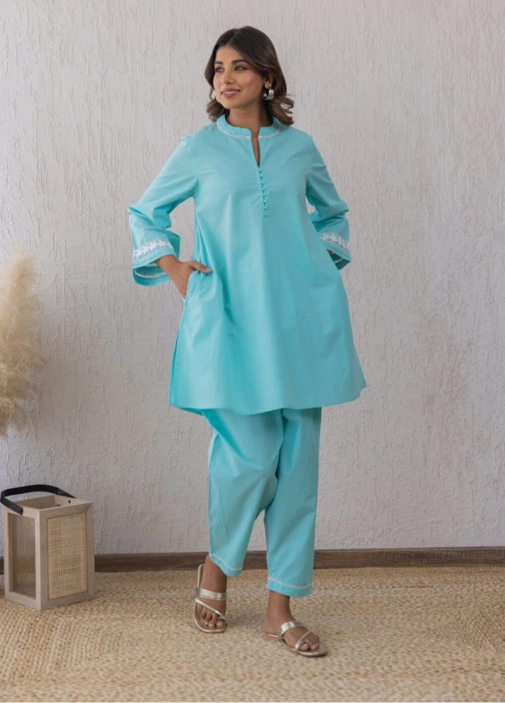 Cotton Cord Set with Lace & Potli Button Detailing - Image 5