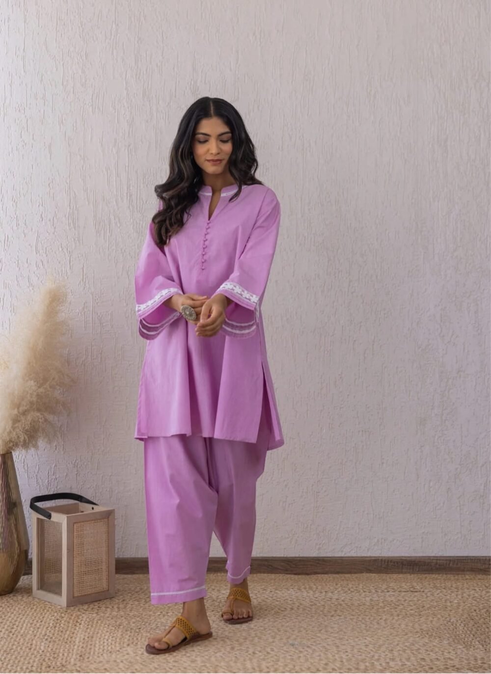 Cotton Cord Set with Lace & Potli Button Detailing - Image 6