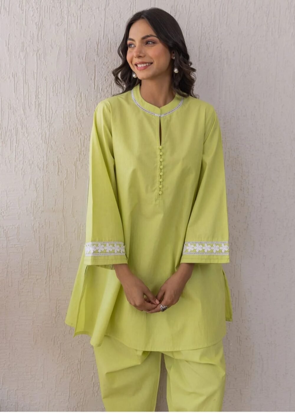 Cotton Cord Set with Lace & Potli Button Detailing - Image 4