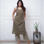 Cotton Sleeveless Kurta Set with Katha and Sequence Work