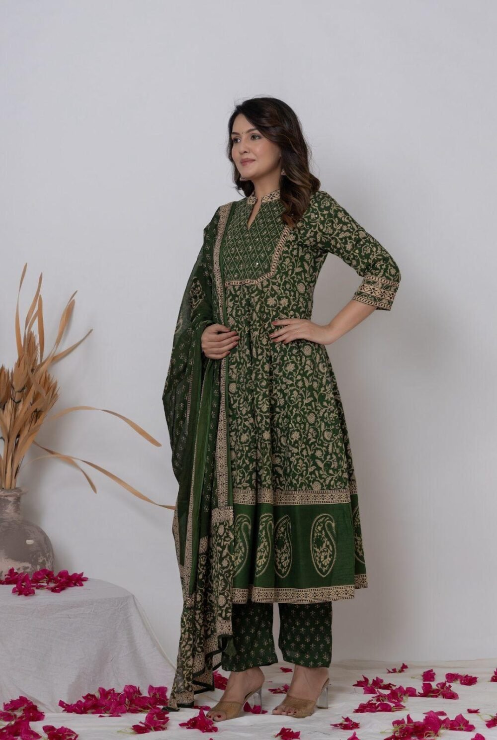 Jaipuri Cotton Anarkali Set with Dupatta - Image 3