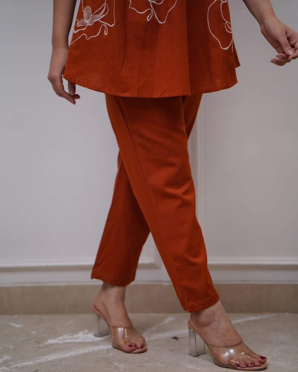Cotton Slub Kurti with Embroidery & Pocket Pants - Image 4