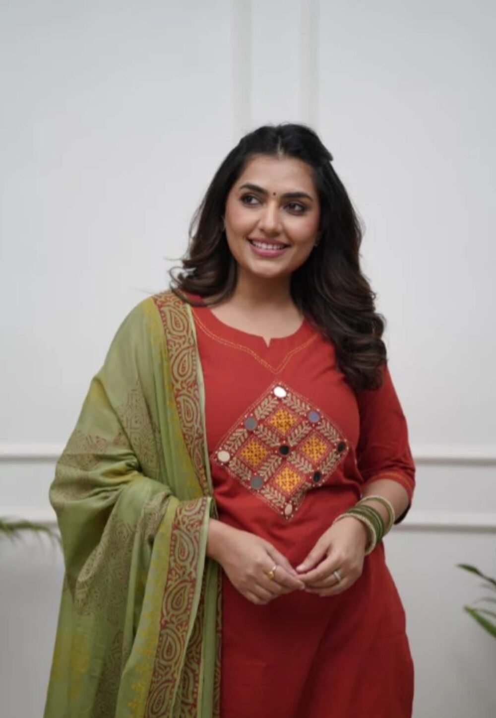 Cotton Embroidered Kurta with Pant & Dupatta Set - Image 4