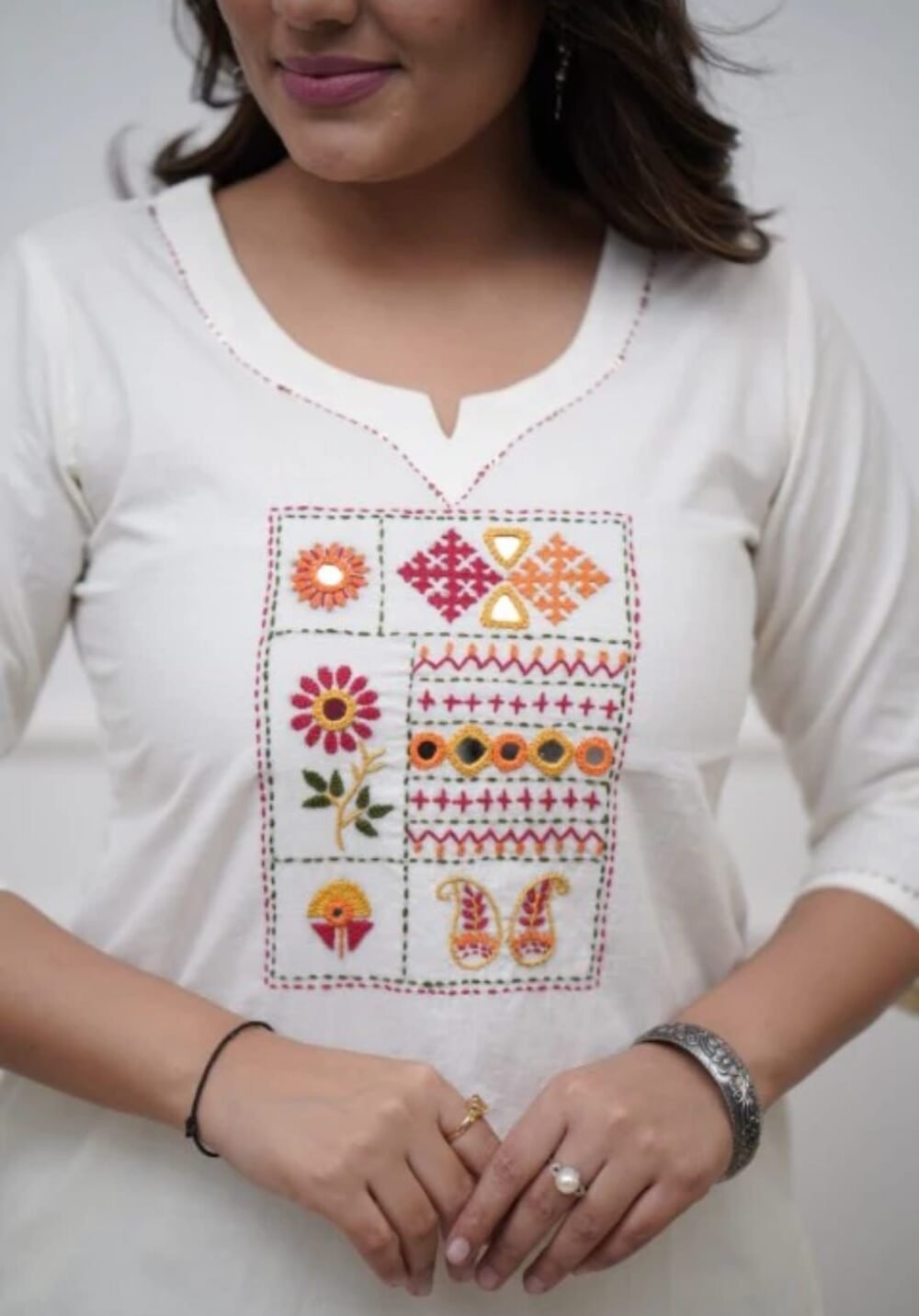 Cotton Embroidered Kurta with Pant & Dupatta Set - Image 8