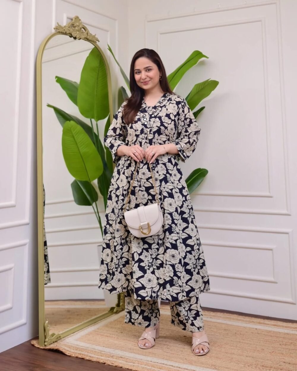 Stylish Cotton Printed Cord Set with Mirror Work