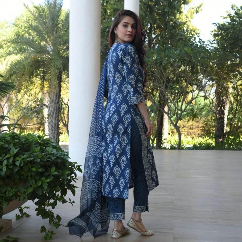 Beautiful Indigo Blue Kurti Pant with Dupatta Set - Image 5