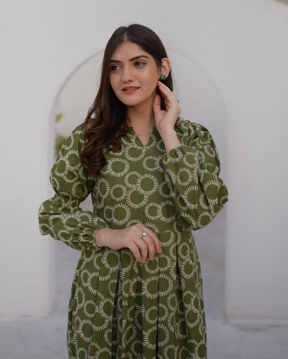 Beautiful Printed Full Flare Midi Gown with Stylish Sleeves - Image 6